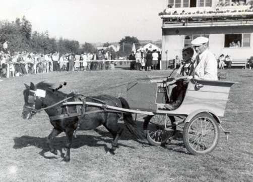 1947 Auch beim zweiten Nachkriegsturnier mit Stolz vorgeführt: Hans Lanckohr aus Aachen/Horbach mit „Liesel“.

