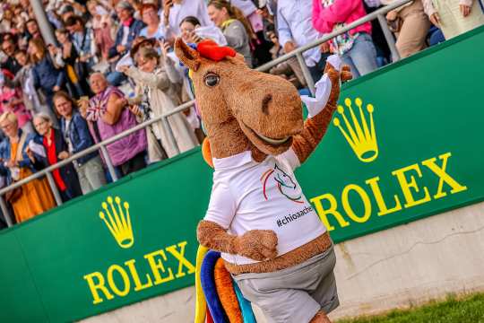 Mascot Karli at the Farewell of the Nations 2023. (c) CHIO Aachen/Andreas Steindl