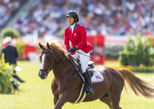 Das Foto zeigt Springreiterin Beezie Madden beim CHIO Aachen 2019. (CHIO Aachen/Arnd Bronkhorst)