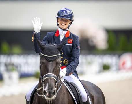 The photo shows Charlotte Fry, the double World Champion in dressage. Photo: CHIO Aachen/Arnd Bronkhorst