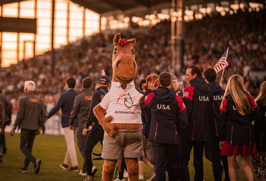 The photo shows the CHIO Aachen mascot Karli at the opening ceremony 2022. Photo: CHIO Aachen/Jil Haak