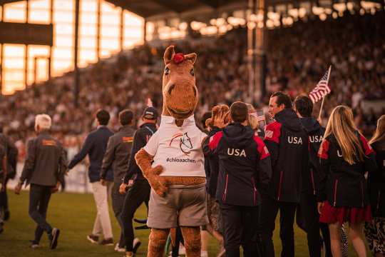 The photo shows the CHIO Aachen mascot Karli at the opening ceremony 2022. Photo: CHIO Aachen/Jil Haak