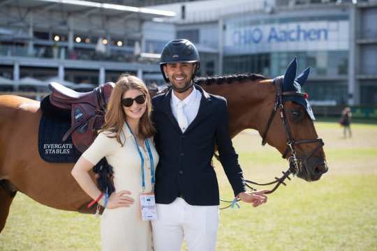 Jennifer Gates and Nayel Nassar in front of the CHIO Aachen Main Arena. Photo: Evergate Stables