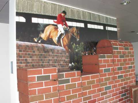 This wall is 2,32 meters high. The two show jumpers Willibert Mehlkopf (GER) and Willi Melliger (SUI) jumped it with their horses here in Aachen in 1985 and established a new record. 