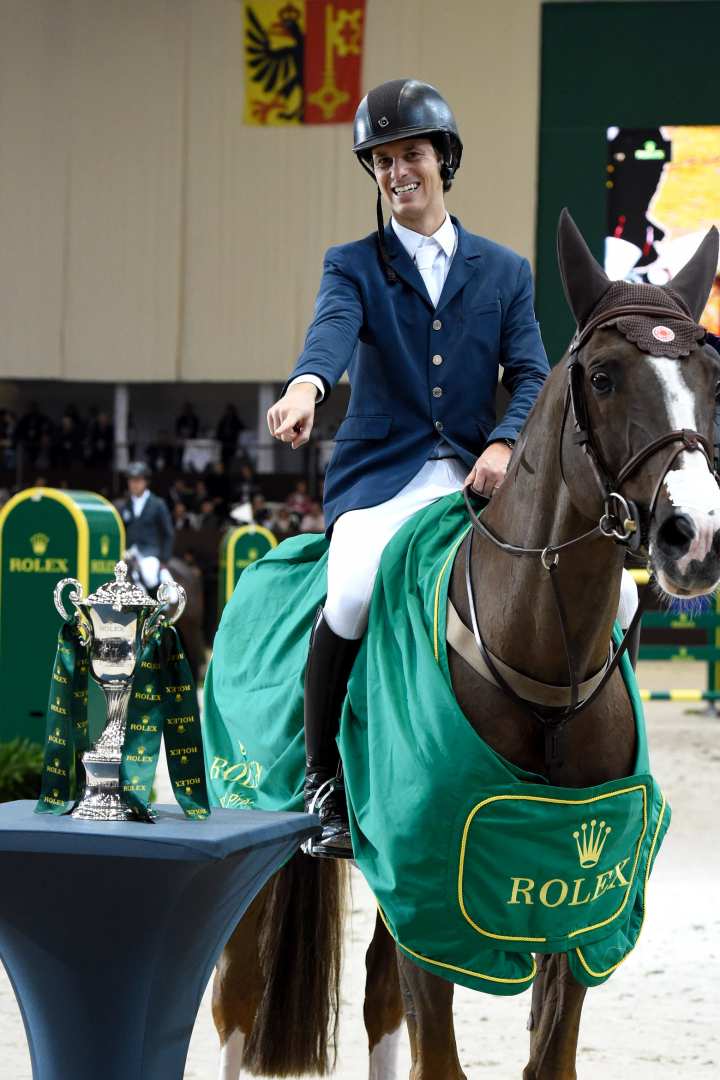 Pedro Veniss and "Quabri de l'Isle", winners of the "Rolex Grand Prix" at the CHI Geneva 2016.