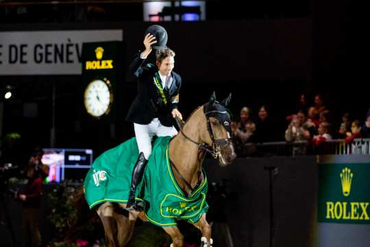 Sweden's Henrik von Eckermann wins the Rolex IJRL Top Ten Final at CHI Geneva with King Edward. Photo: Rolex Grand Slam / Ashley Neuhof