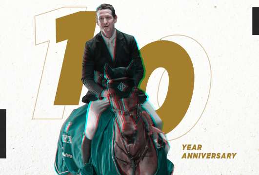 The photo shows the US American McLain Ward, who has the opportunity to win the Rolex Grand Slam of Show Jumping at the CHIO Aachen 2023. (Graphic: Rolex Grand Slam).