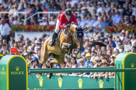 The photo shows McLain Ward, the contender for the Rolex Grand Slam of Show Jumping, at the CHIO Aachen 2022. Photo: CHIO Aachen/Arnd Bronkhorst