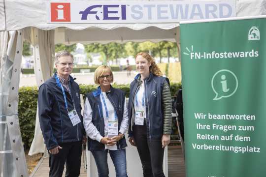 Das Bild zeigt vier Erwachsene vor einem FEI Banner.