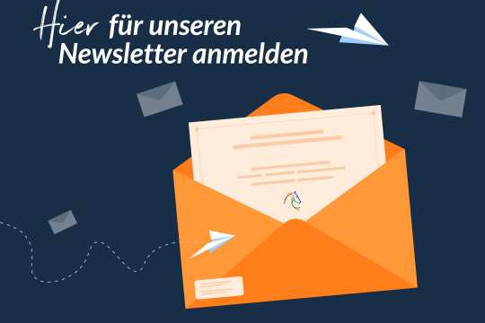 Grafik, die einen orangefarbenen Umschlag mit einem CHIO Aachen Briefbogen zeigt und zur Anmeldung für den Newsletter auffordert